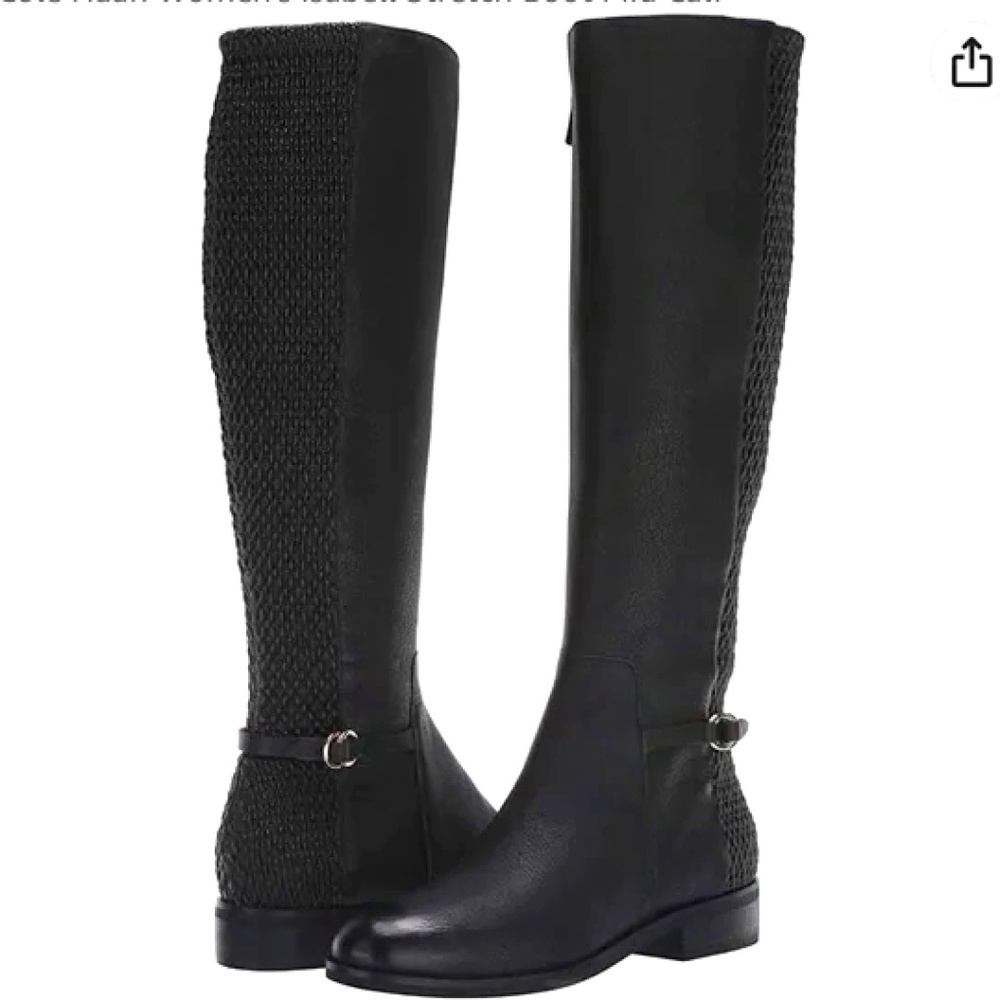 Cole Haan Isabell Stretch Knee High Black Leather Riding Boots